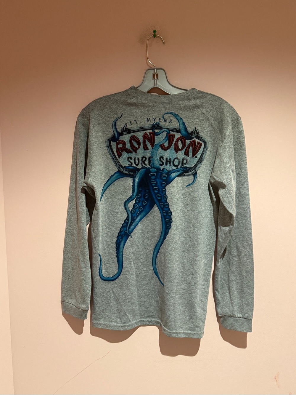 Ron Jon Gray Long-Sleeve Tee with Blue Octopus Graphic